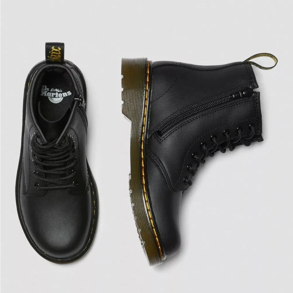 Dr Martens Toddler 1460T Softy T Black Leather Lace-Up Boots Size 7